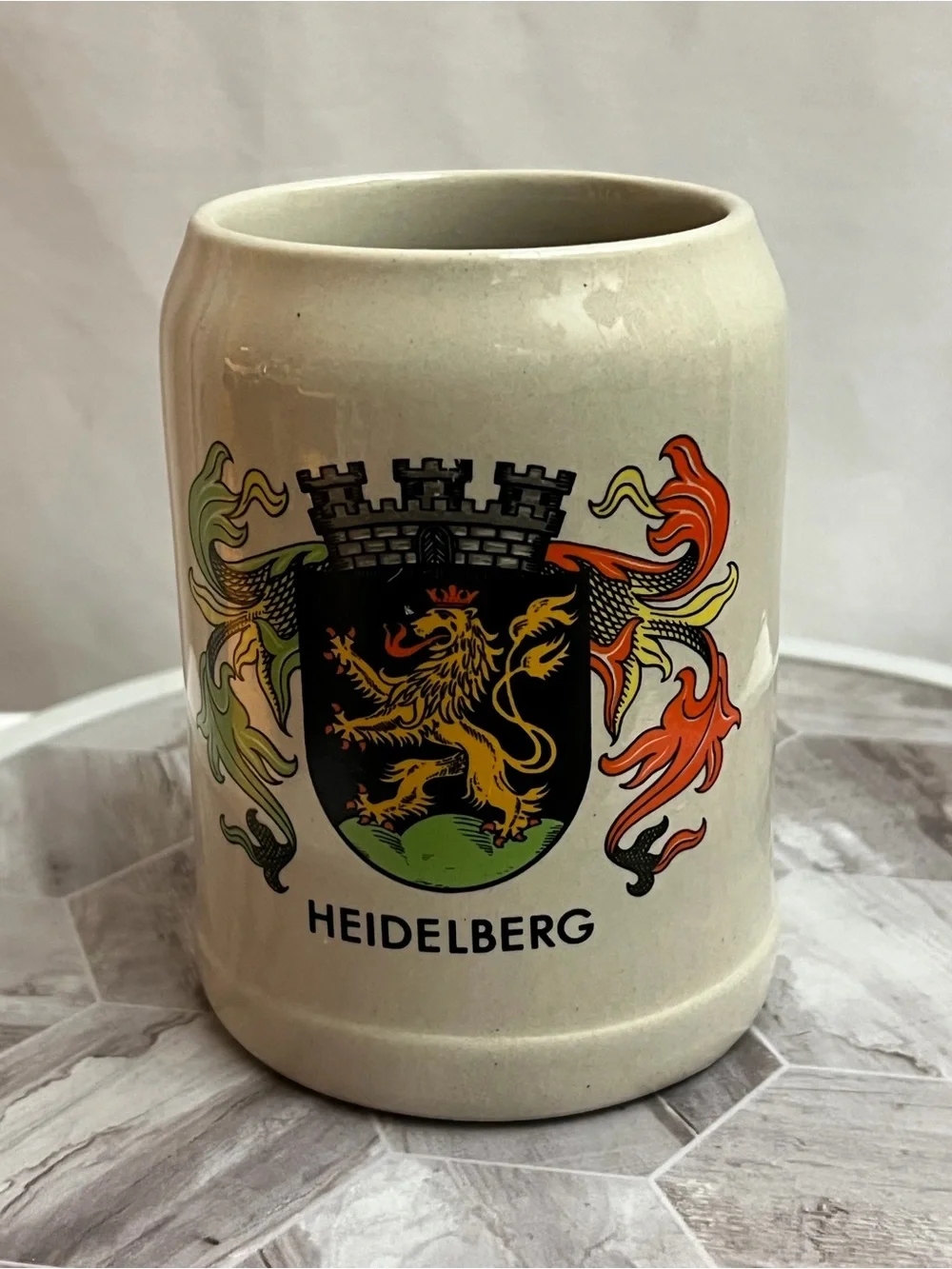 Heidelberg Ceramic Stein with Colorful Crest
